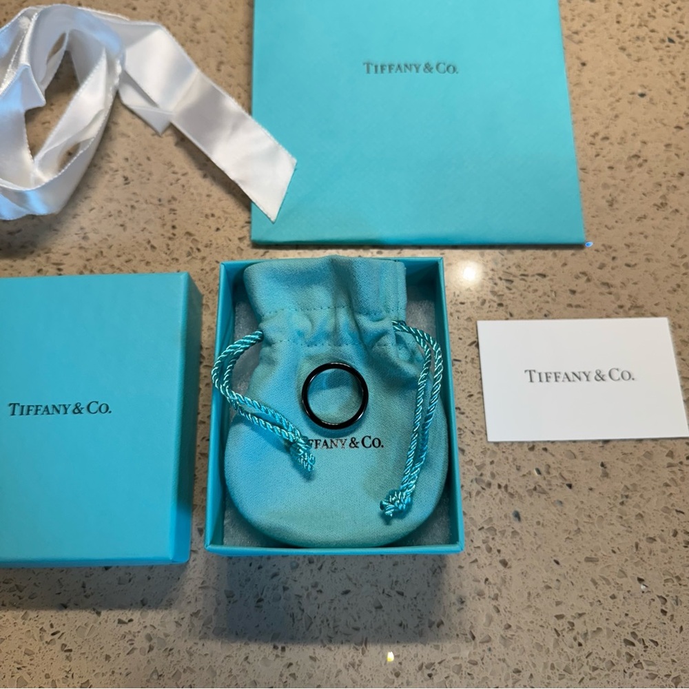 Tiffany & Co. Authentic 1837 Black Titanium Ring with original packaging